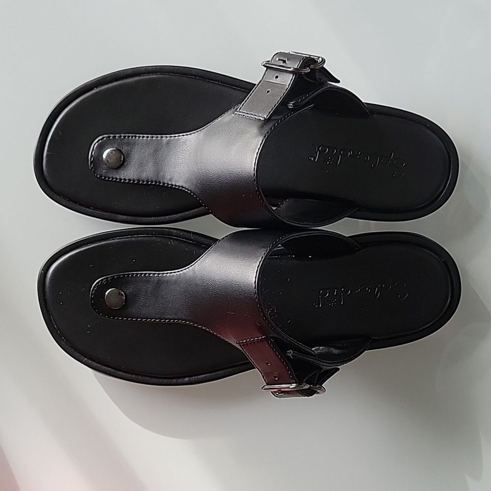 NWOT Splendid Fabrice T-Strap Black Leather Sandals Size 7
